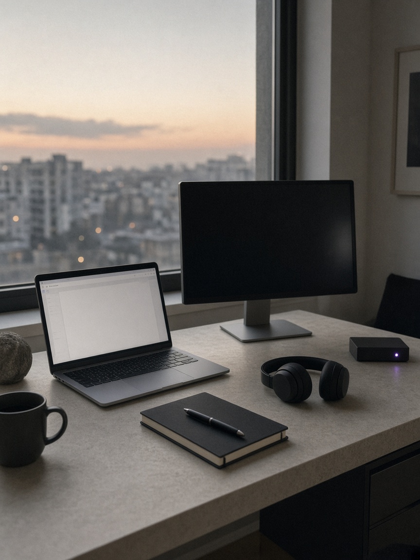 Remote workshop desk by a window